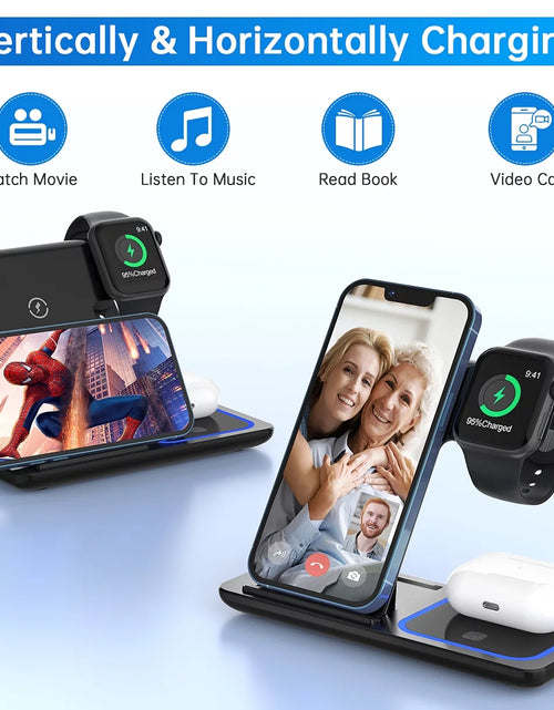 Load image into Gallery viewer, 3 in 1 Wireless Charger, 18W Fast Charging Station for Iphone 15/14/13/12 /11/Pro Max/12 Pro /Xr,Wireless Charging Stand for Iwatch Series SE 9/8/7/6/5/4/3, Airpods Pro/3/2 (With QC3.0 Adapter)
