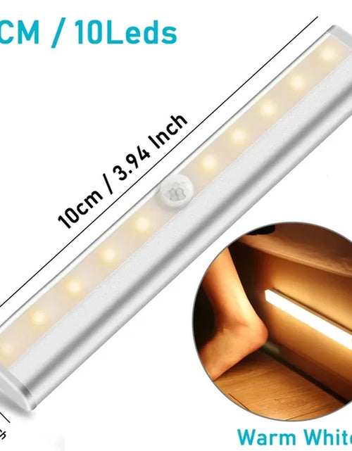 Load image into Gallery viewer, LED under Cabinet Night Light with 6/10 Leds PIR Motion Sensor Wireless Lamp for Closet Cupboard Wardrobe Bedroom Stairs Kitchen
