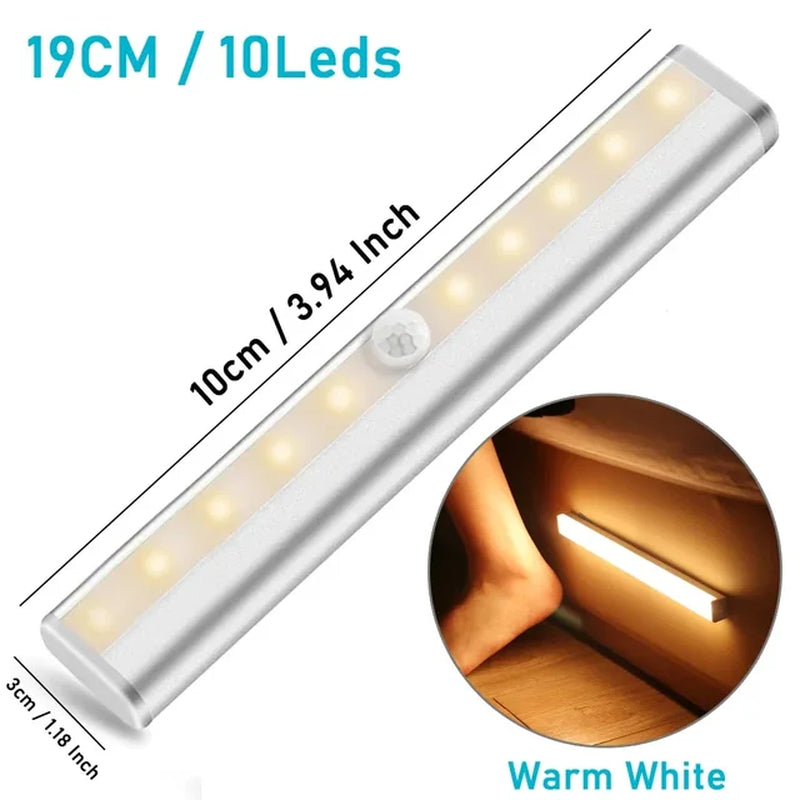 LED under Cabinet Night Light with 6/10 Leds PIR Motion Sensor Wireless Lamp for Closet Cupboard Wardrobe Bedroom Stairs Kitchen