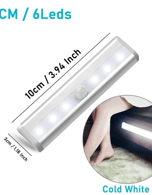 Load image into Gallery viewer, LED under Cabinet Night Light with 6/10 Leds PIR Motion Sensor Wireless Lamp for Closet Cupboard Wardrobe Bedroom Stairs Kitchen
