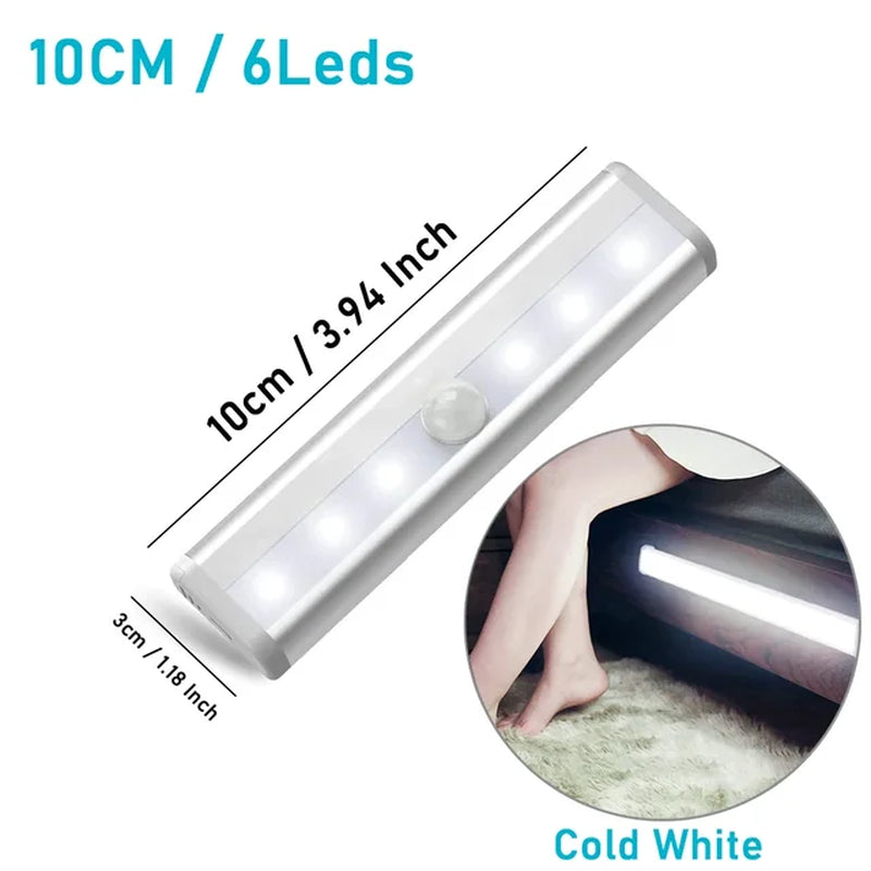 LED under Cabinet Night Light with 6/10 Leds PIR Motion Sensor Wireless Lamp for Closet Cupboard Wardrobe Bedroom Stairs Kitchen