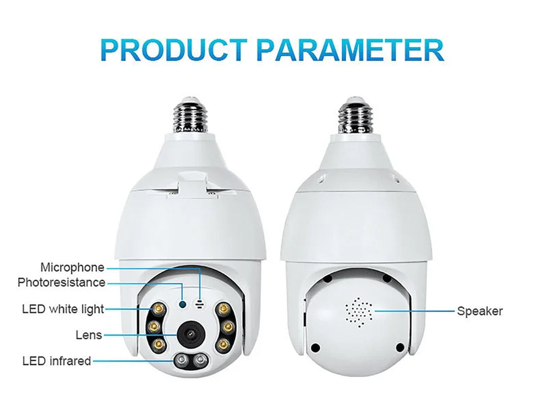 1080P 2MP Light Bulb Security Camera, 360 Degree Pan Tilt Panoramic IP Camera, Smart Home Camera