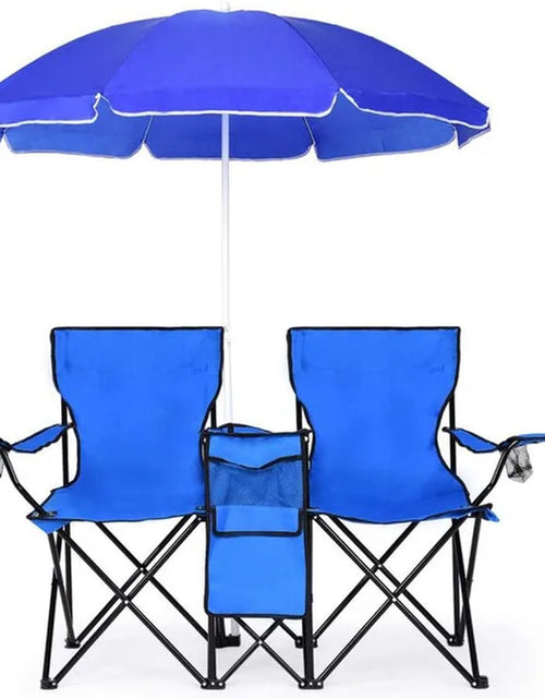 Load image into Gallery viewer, Portable Folding Picnic Double Chair W/Umbrella Table Cooler Beach Camping Chair for Patio Pool Park Outdoor
