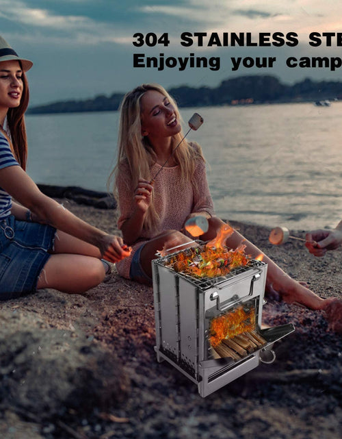 Load image into Gallery viewer, Wood Burning Camp Stove Folding Stainless Steel 304# Grill, Small Portable Backpacking Stove for Hiking Camping Picnic BBQ
