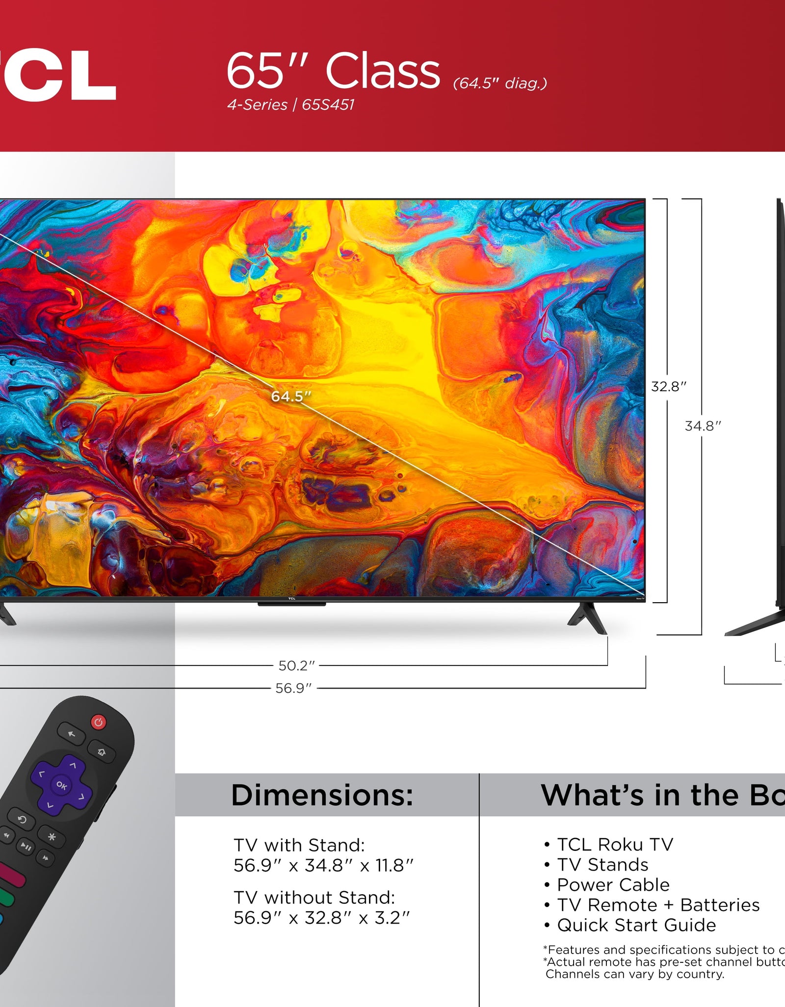 65" Class 4-Series 4K UHD HDR Smart Roku TV - 65S451