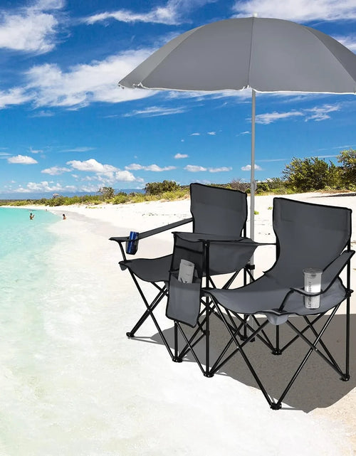 Load image into Gallery viewer, Portable Folding Picnic Double Chair W/Umbrella Table Cooler Beach Camping Chair for Patio Pool Park Outdoor
