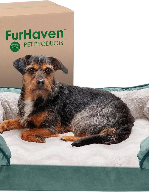 Load image into Gallery viewer, Memory Foam Dog Bed for Medium/Small Dogs W/ Removable Bolsters &amp; Washable Cover, for Dogs up to 35 Lbs - Plush &amp; Velvet Waves Perfect Comfort Sofa - Celadon Green, Medium
