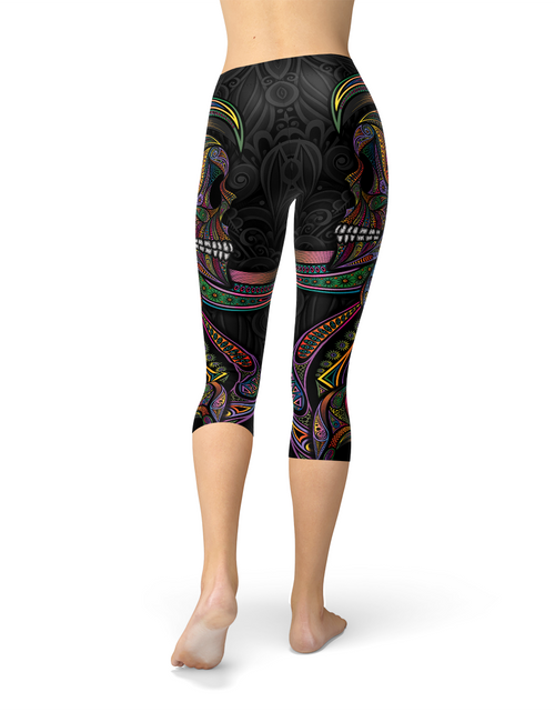 Load image into Gallery viewer, Womens Sugar Skull Capri Leggings
