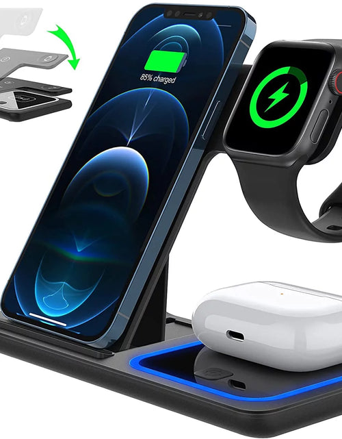 Load image into Gallery viewer, 3 in 1 Wireless Charger, 18W Fast Charging Station for Iphone 15/14/13/12 /11/Pro Max/12 Pro /Xr,Wireless Charging Stand for Iwatch Series SE 9/8/7/6/5/4/3, Airpods Pro/3/2 (With QC3.0 Adapter)
