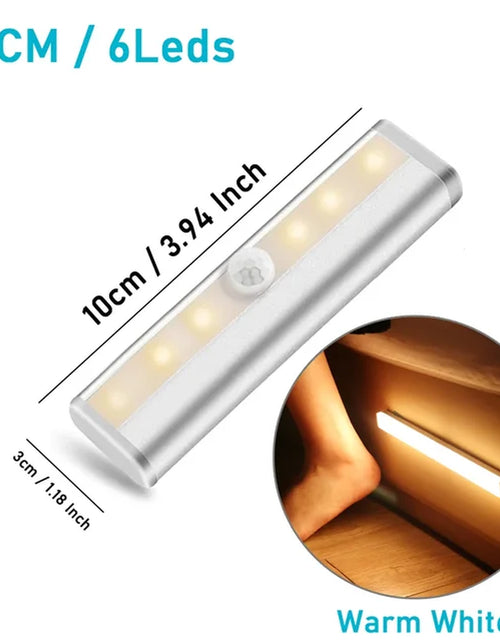 Load image into Gallery viewer, LED under Cabinet Night Light with 6/10 Leds PIR Motion Sensor Wireless Lamp for Closet Cupboard Wardrobe Bedroom Stairs Kitchen
