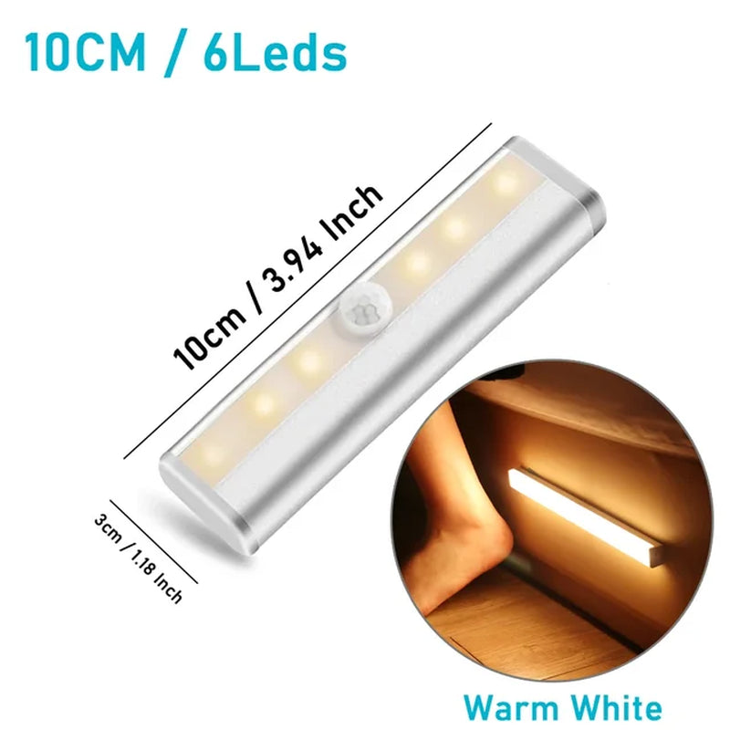 LED under Cabinet Night Light with 6/10 Leds PIR Motion Sensor Wireless Lamp for Closet Cupboard Wardrobe Bedroom Stairs Kitchen