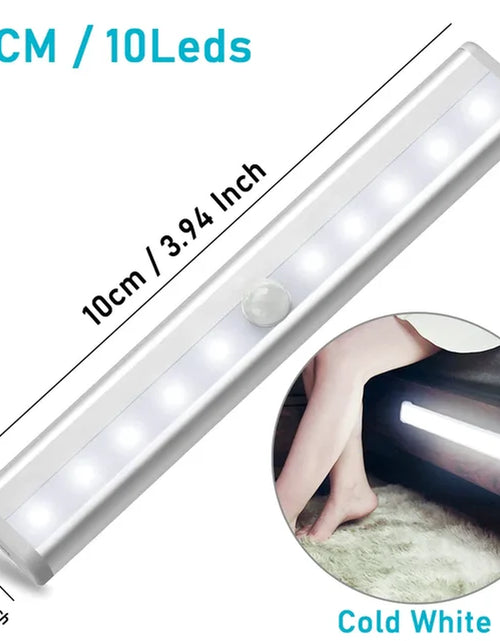 Load image into Gallery viewer, LED under Cabinet Night Light with 6/10 Leds PIR Motion Sensor Wireless Lamp for Closet Cupboard Wardrobe Bedroom Stairs Kitchen
