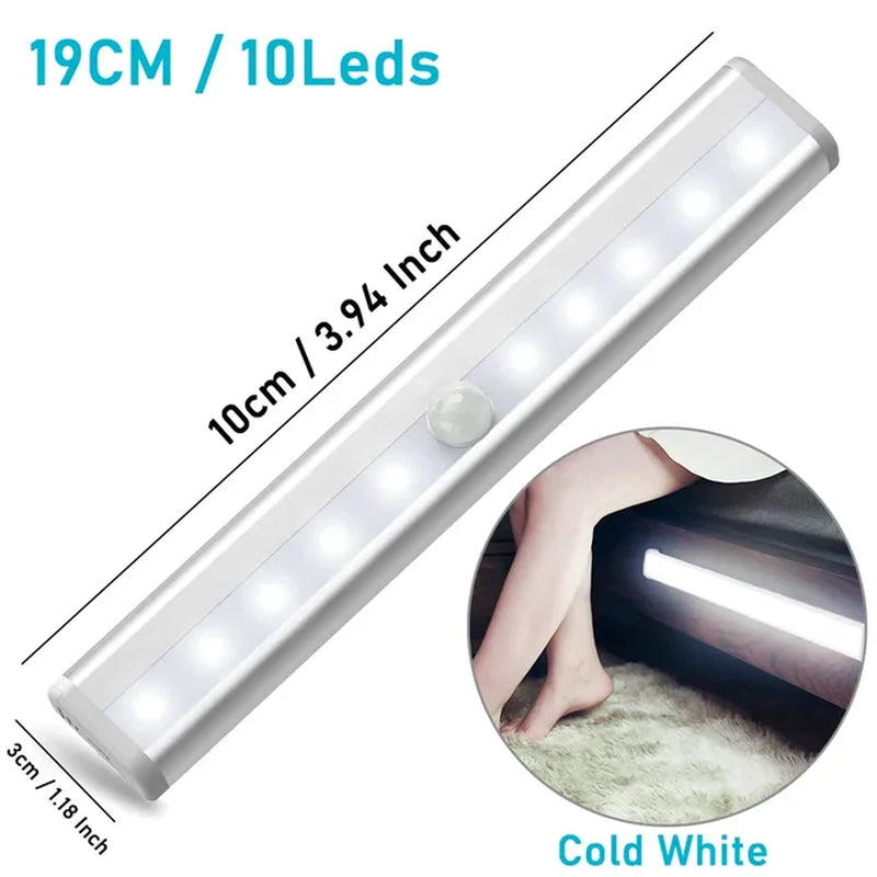 LED under Cabinet Night Light with 6/10 Leds PIR Motion Sensor Wireless Lamp for Closet Cupboard Wardrobe Bedroom Stairs Kitchen