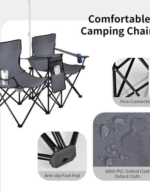 Load image into Gallery viewer, Portable Folding Picnic Double Chair W/Umbrella Table Cooler Beach Camping Chair for Patio Pool Park Outdoor
