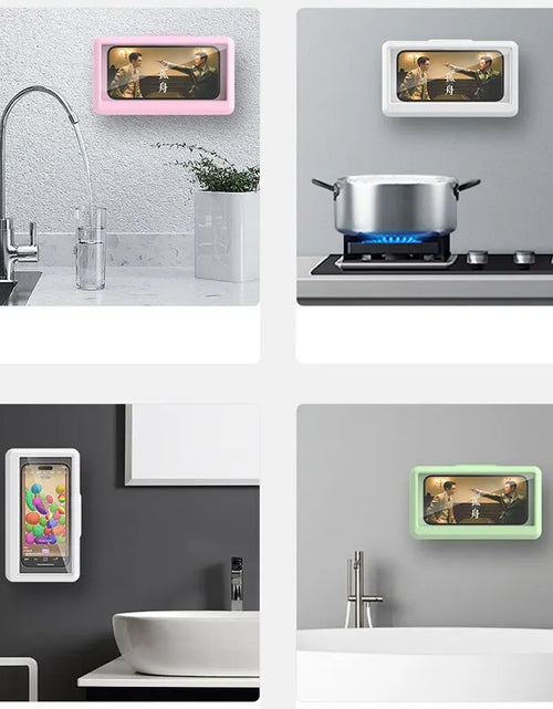 Load image into Gallery viewer, Bathroom Waterproof Phone Holder Shower Phone Case Seal Protection Touch Screen Mobile Phone Box for Kitchen Wall Stand Shelves
